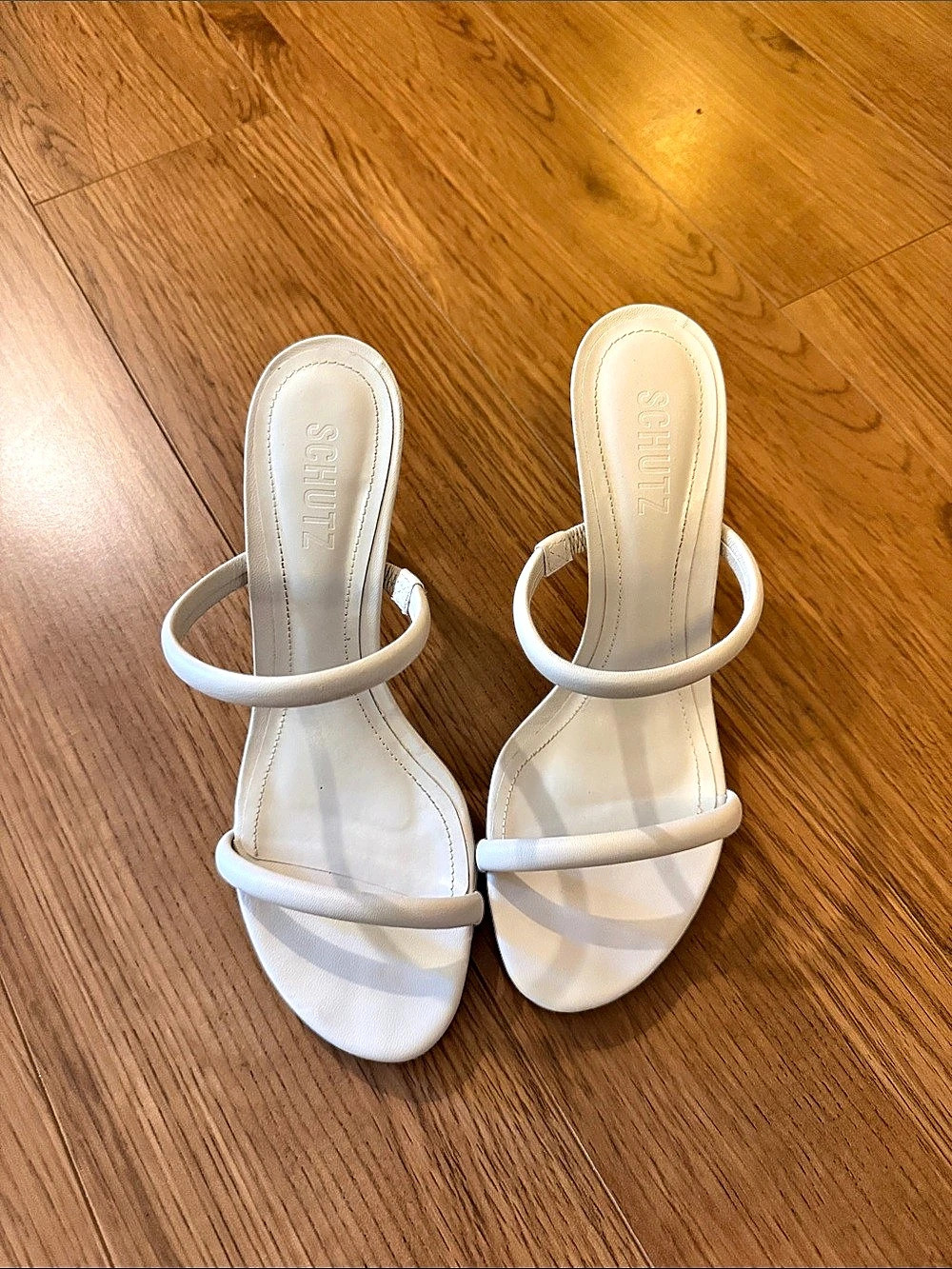 Schutz White Strappy Heels
